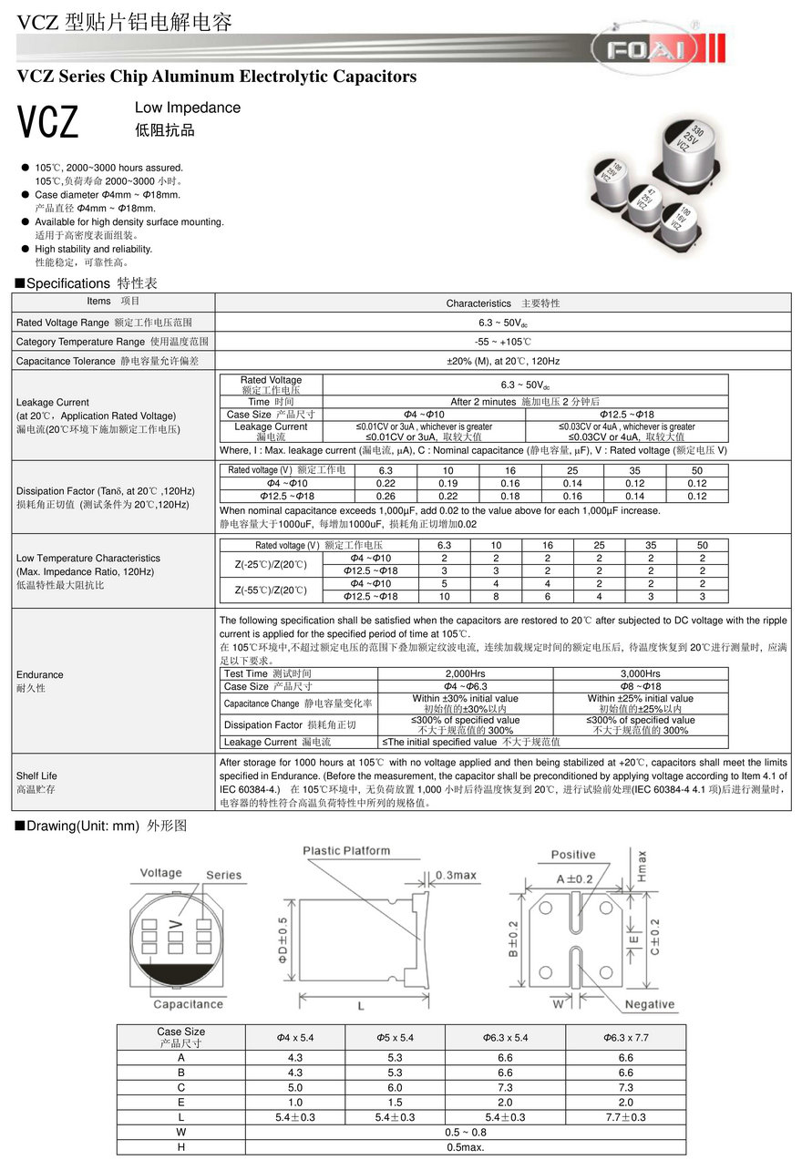 VCZ Series Chip Aluminum Electrolytic Capacitors